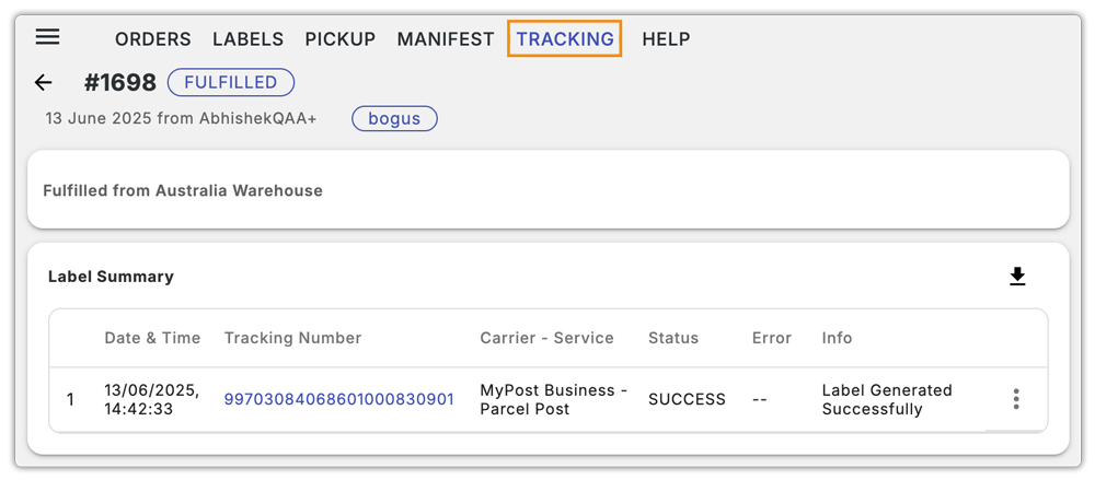 AU POST tracking tab
