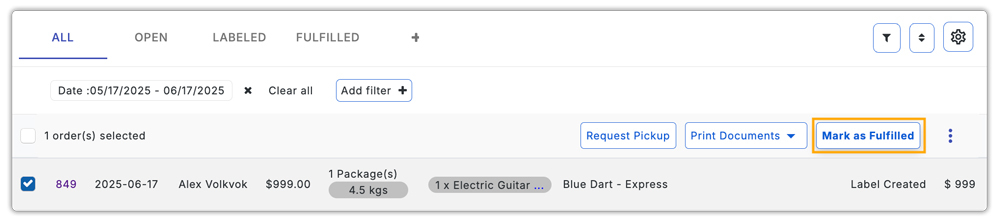 fulfil blue dart order