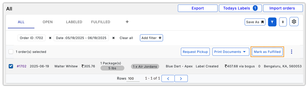shopify blue dart orders