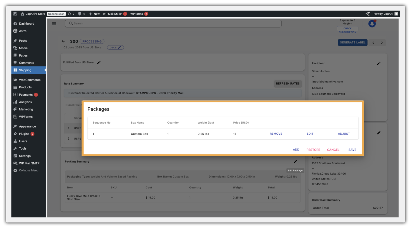 edit order packages
