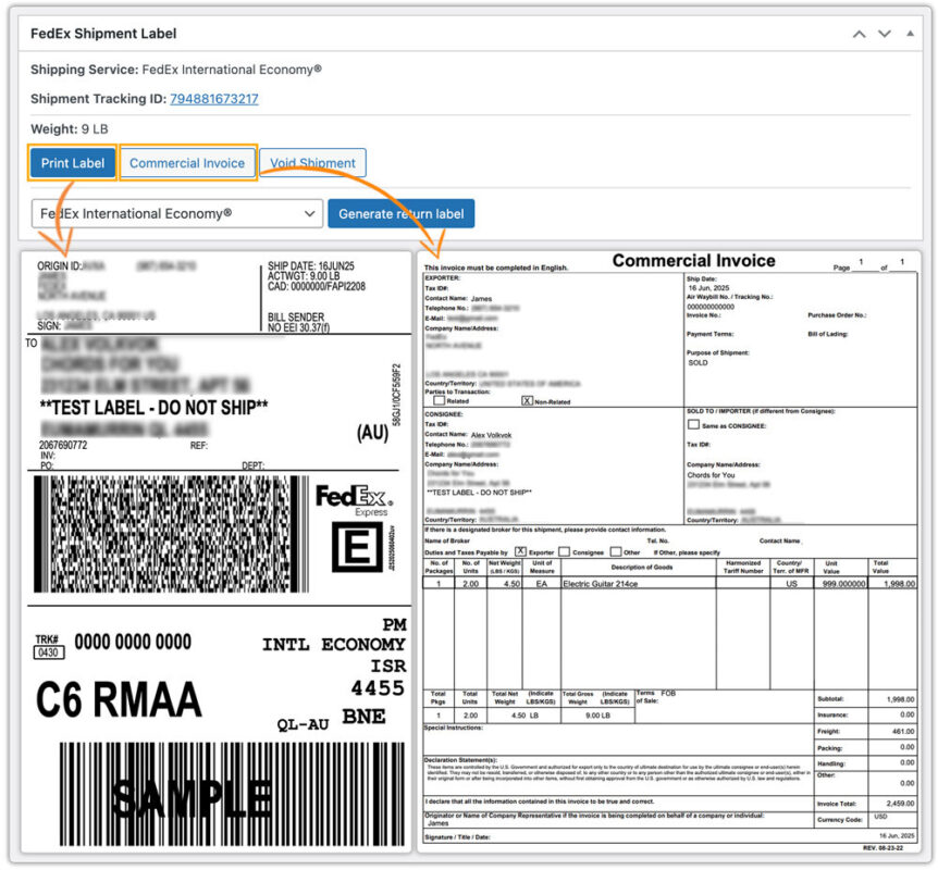 fedex label and commercial invoice