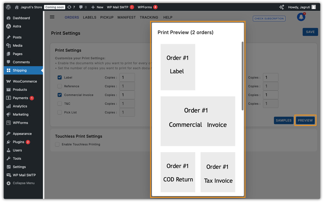 print preview settings