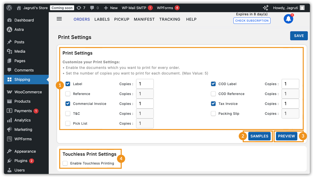 print settings