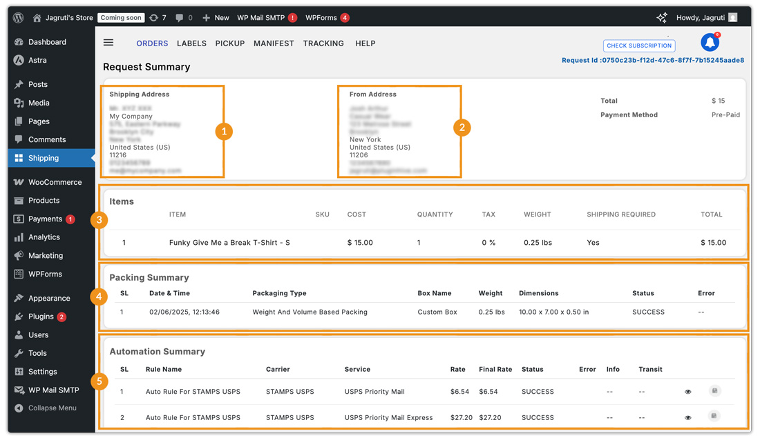 rate request summary page