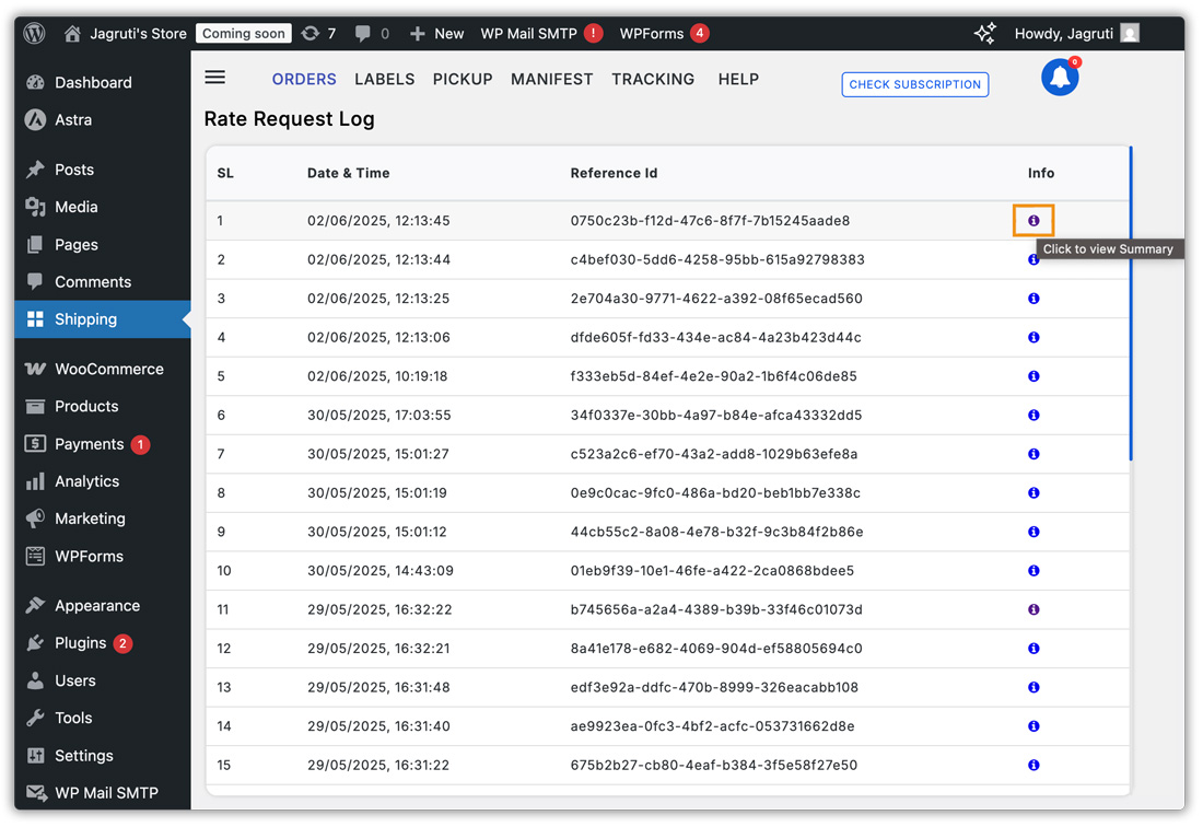 rate request log ids