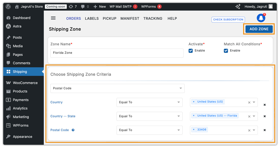 shipping zones