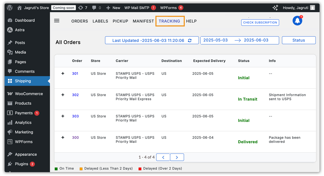 tracking page
