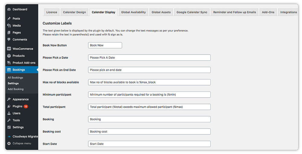 customize bookings