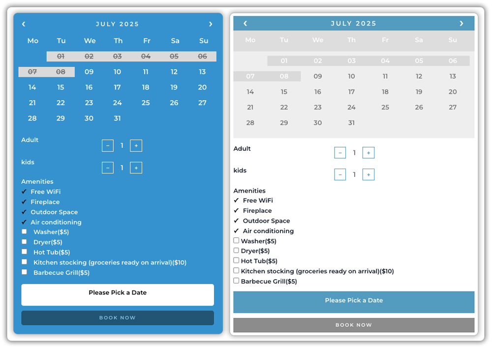 set Booking Calendar