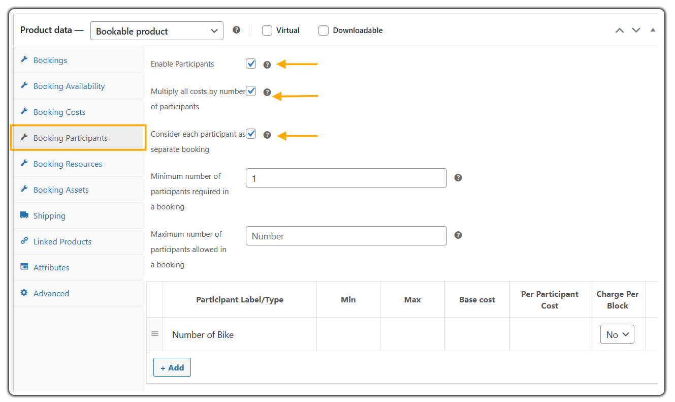 set up participant based booking