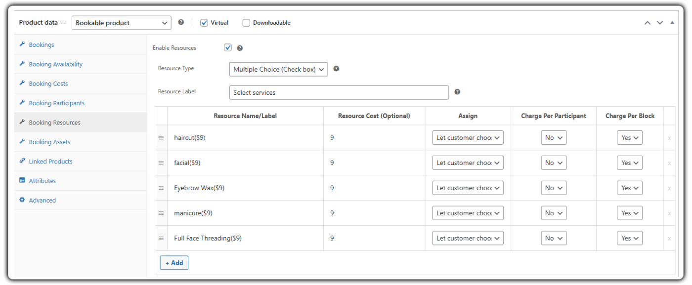 Add Services Using Booking Resources