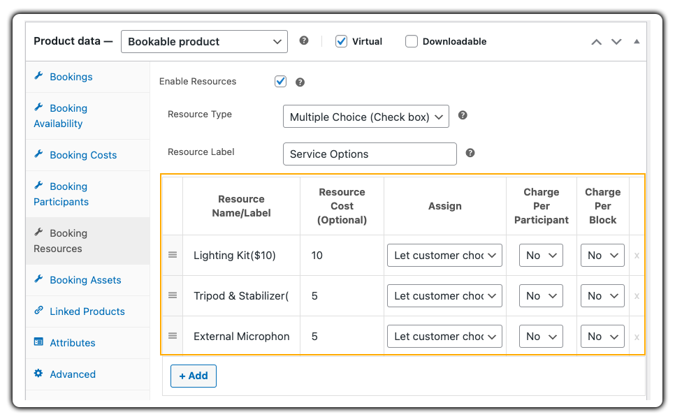 Add Booking Resources