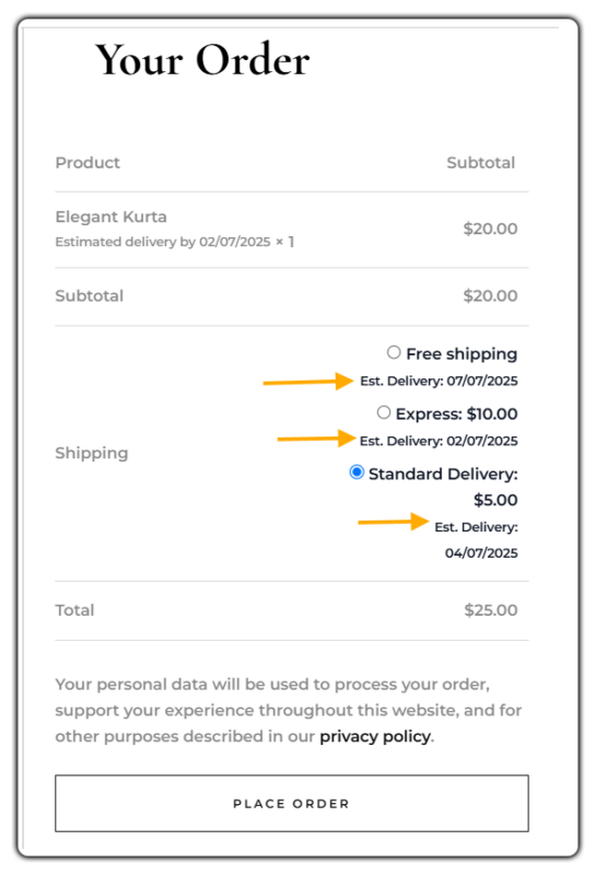 Delivery Times Vary by Shipping Option