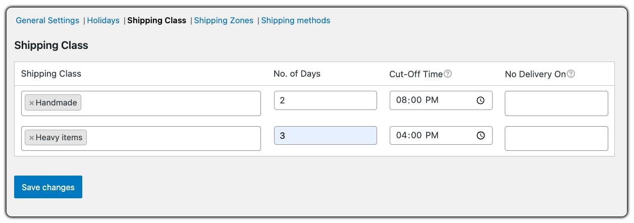 delivery date based on shipping class