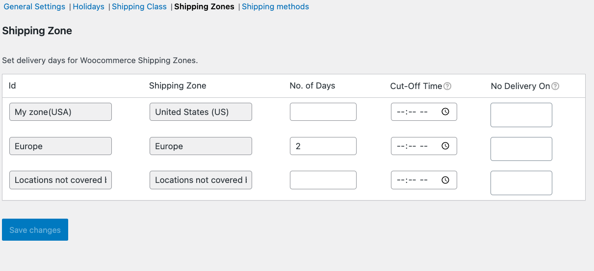 delivery date based on shipping zones