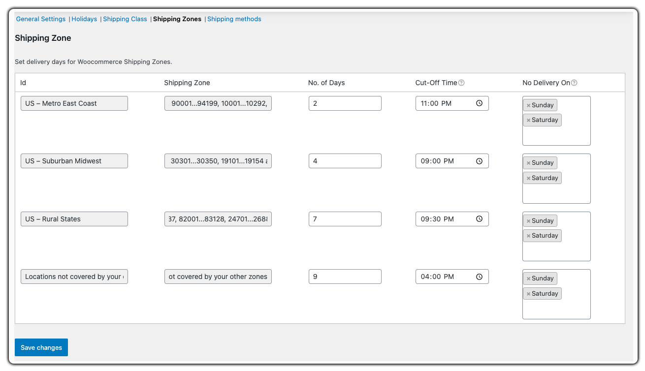 setting up delivery zones