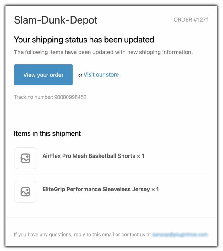 order shipping email