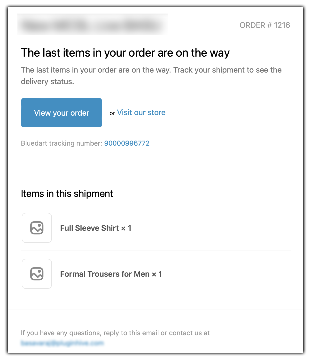 order shipped email