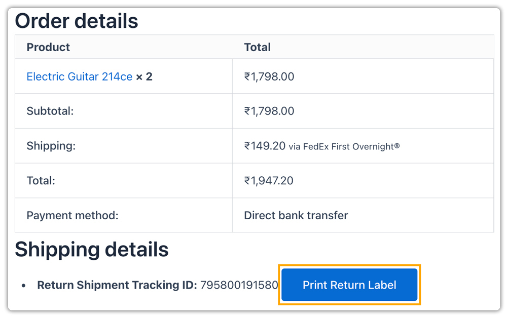 return label in my account page
