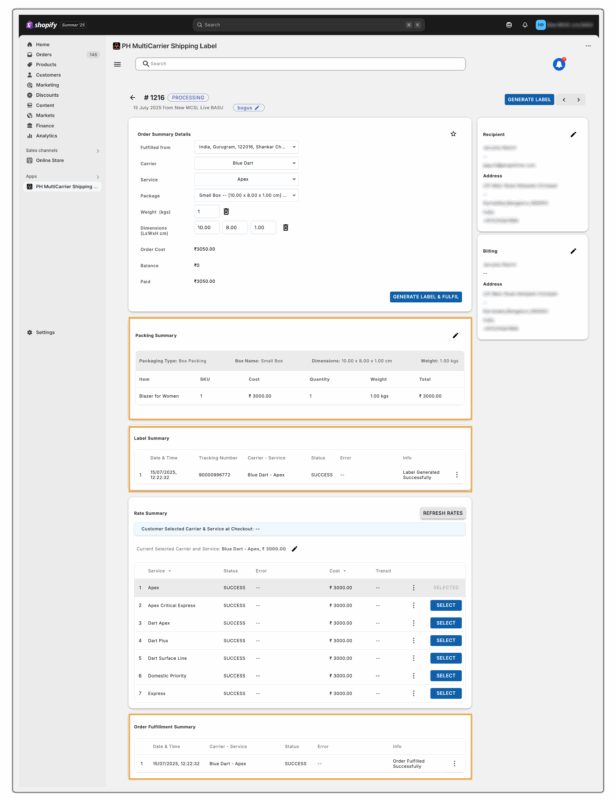 order shipment details
