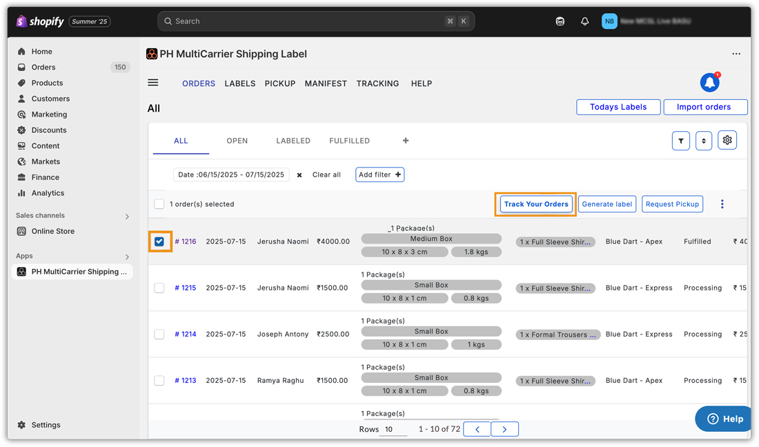 app order tracking
