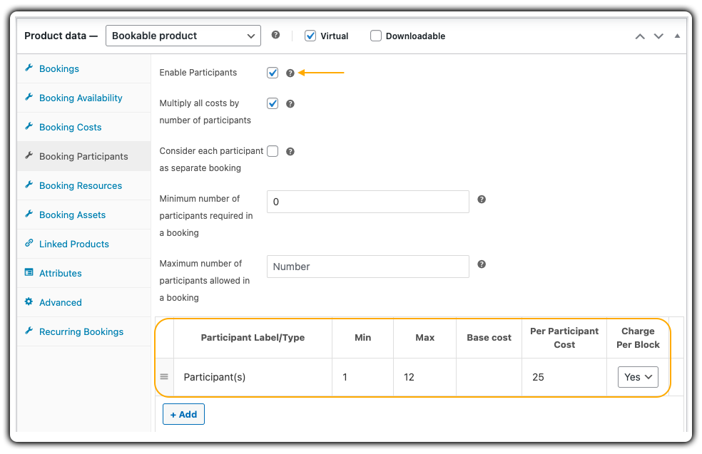 set minimum and maximum participant numbers