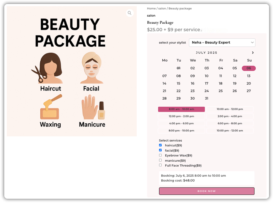 saloon seavice - WooCommerce bookings for businesses