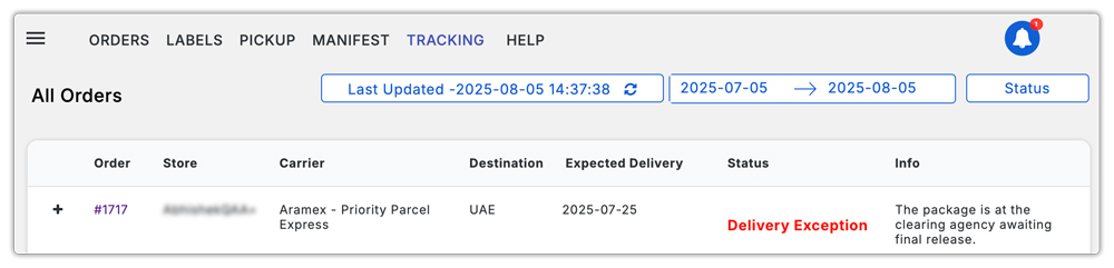 aramex tracking updates