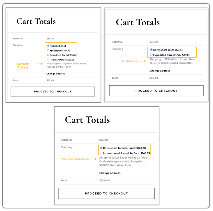 canada post rates at the checkout