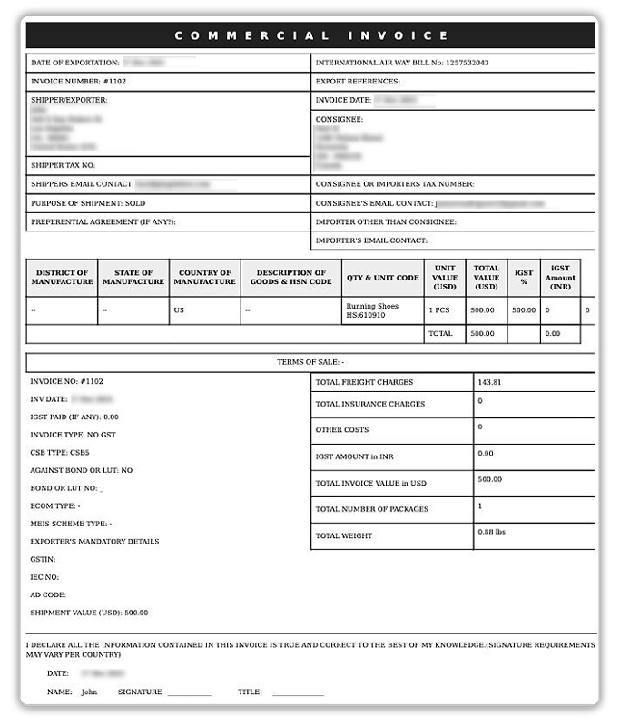 dhl commercial invoice