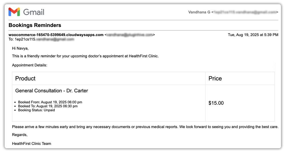 automatic booking notifications 
