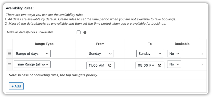 booking availability rules