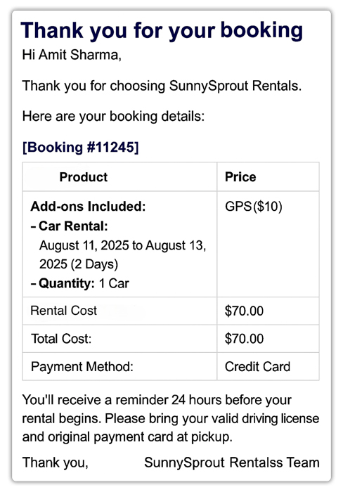 Send Booking Confirmations & Rental Reminders