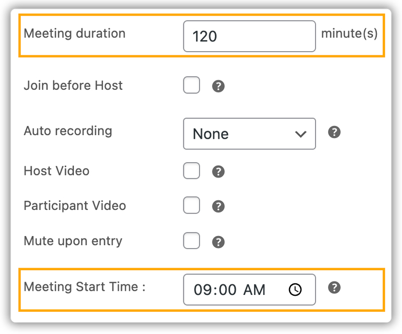 meeting duration with days/months calander