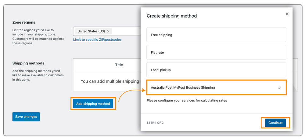 add shipping method for zone
