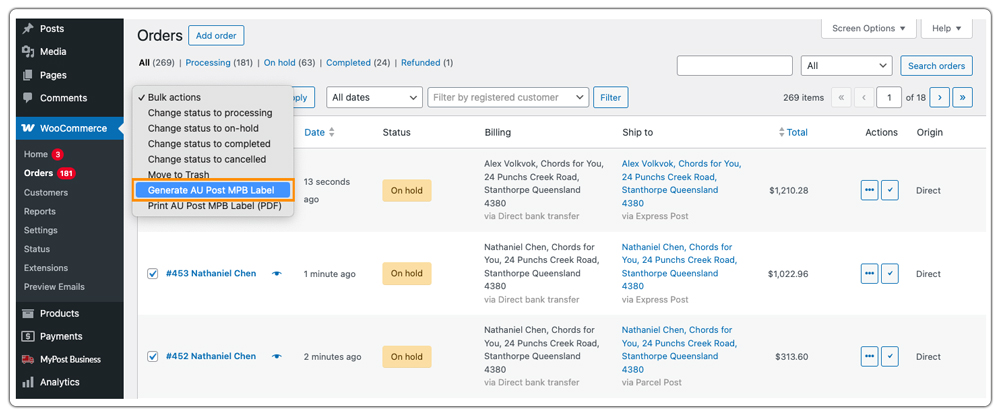 generate mypost label in bulk