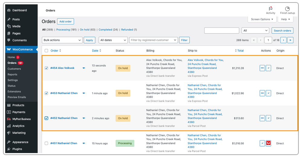 select multiple order