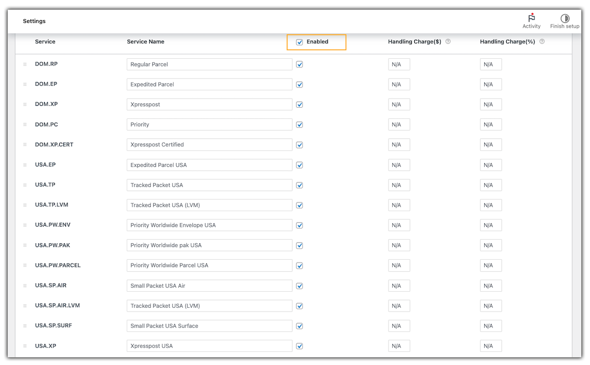 enable canada post shipping services