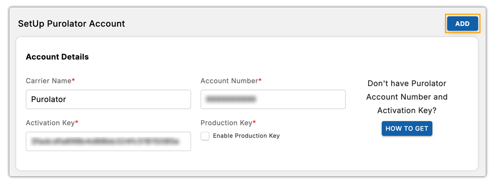 add purolator account 