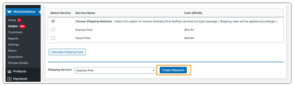 create shipment for multiple packages