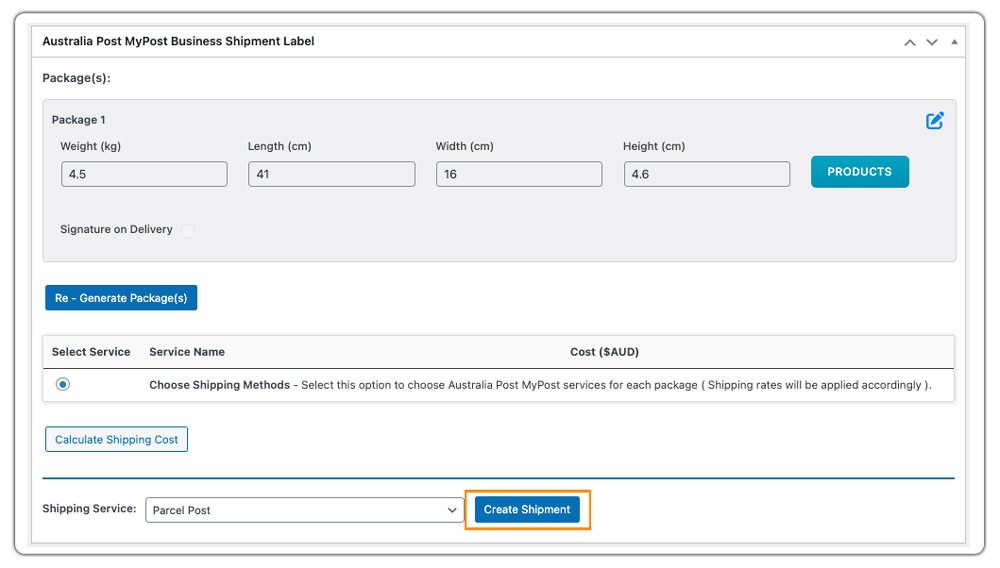 create shipment 