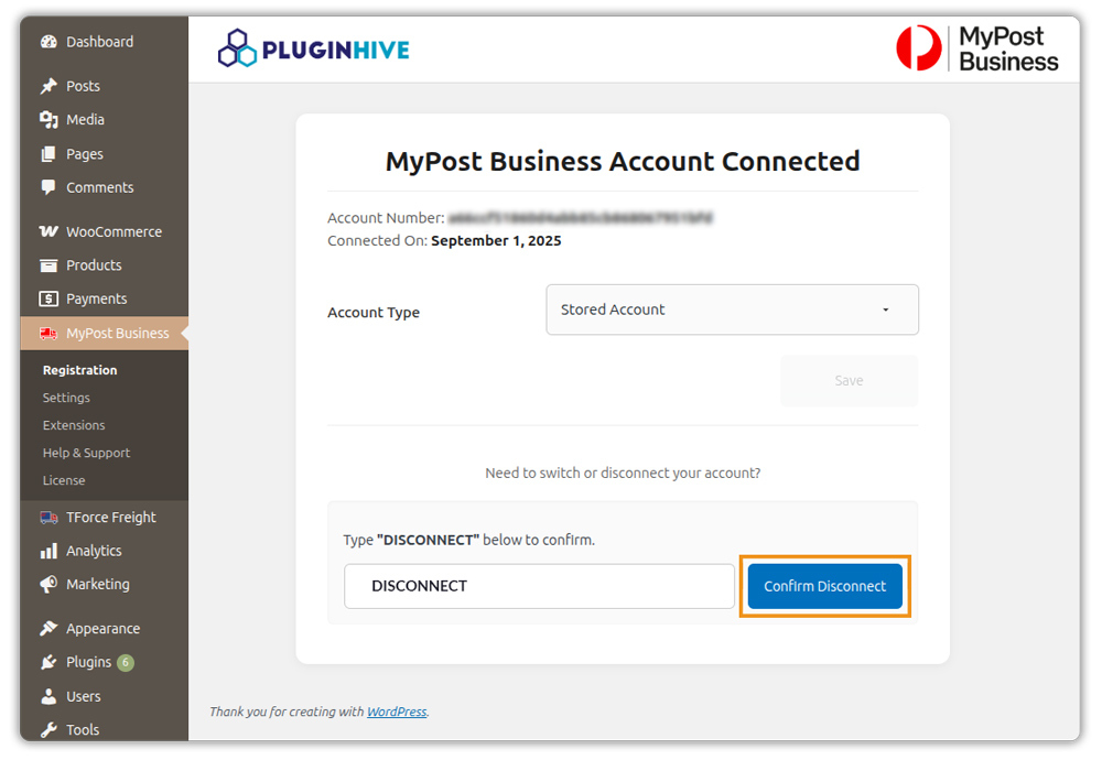 disconnect mypost business account 