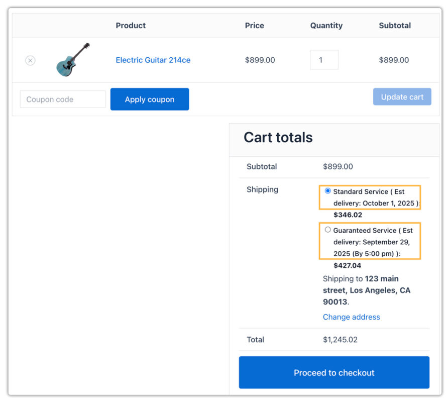 displayed estimated delivery date