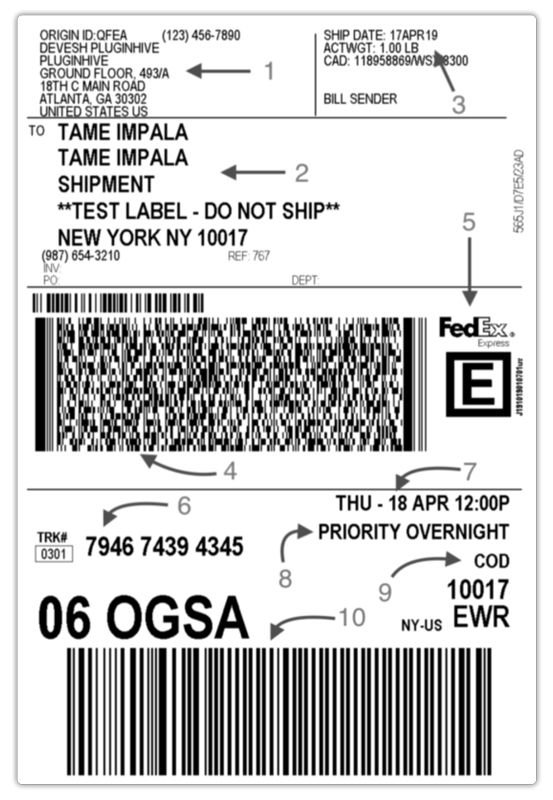 sample fedex label