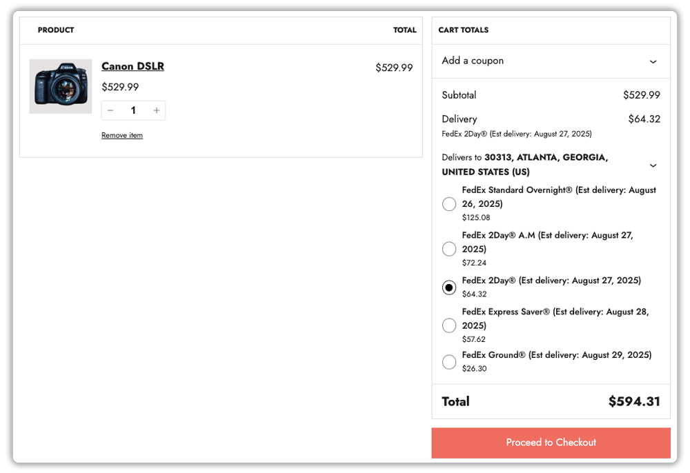 fedex rates at the checkout