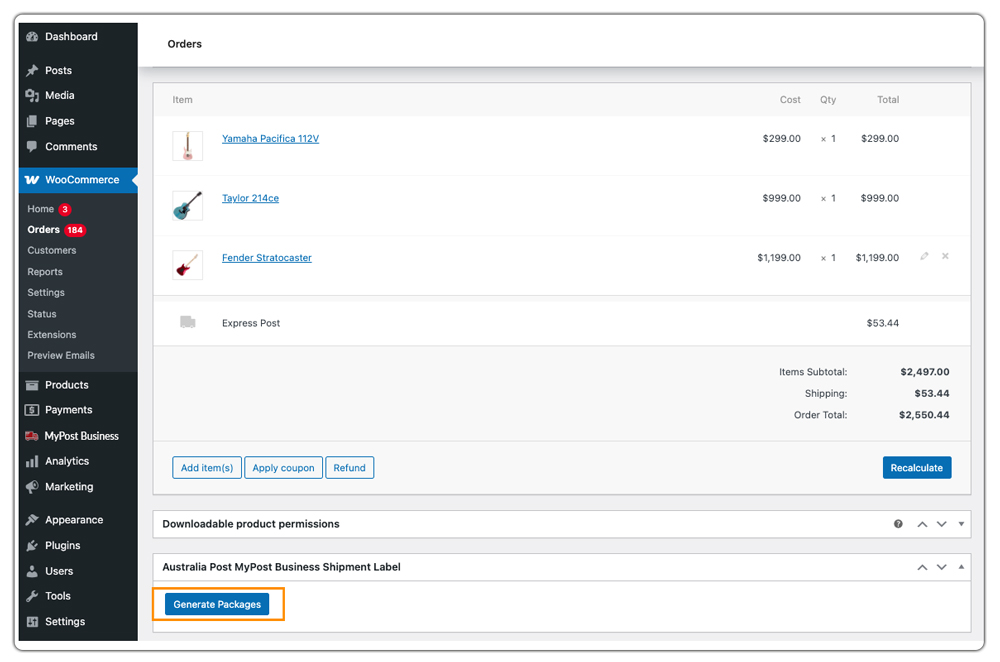generate package for multiple orders 