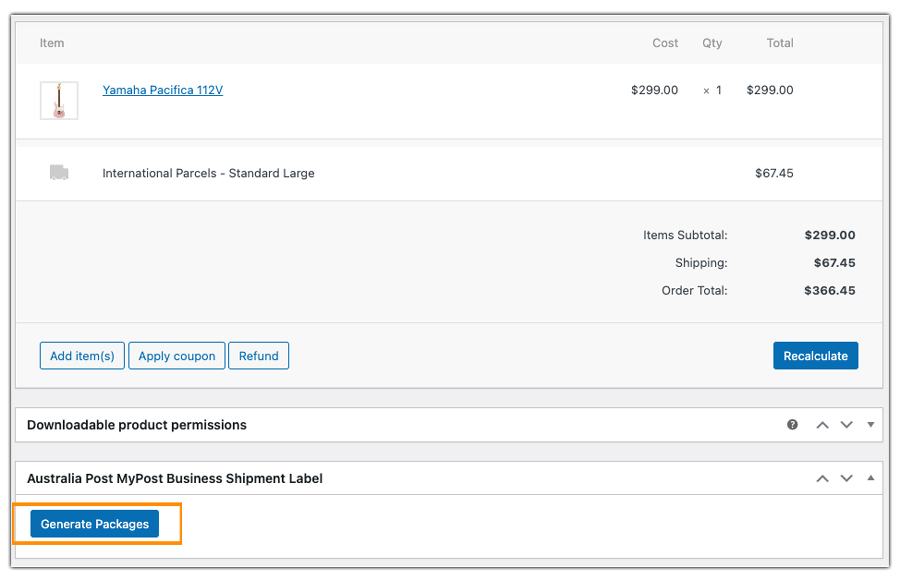 generate package for international order 