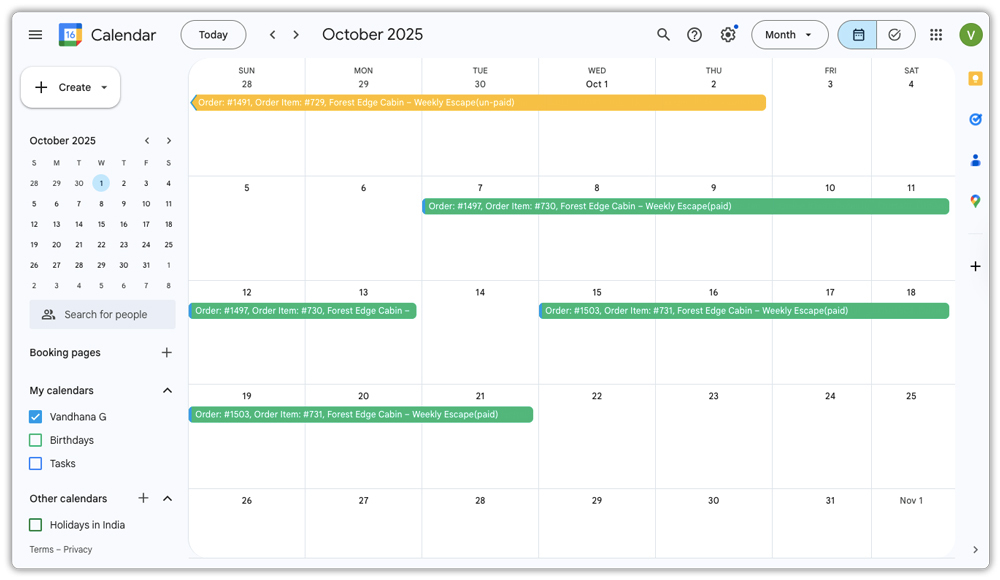 organize for booking calendar