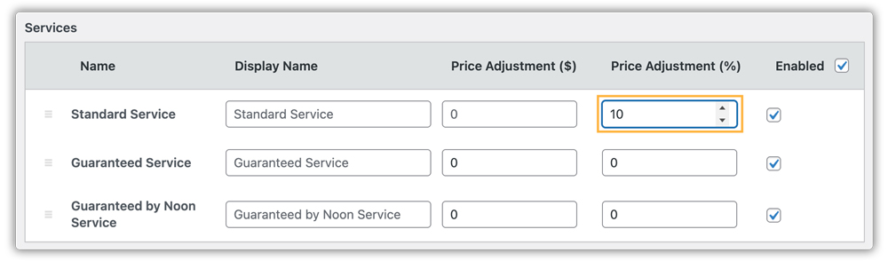 percentage amount adjustment 