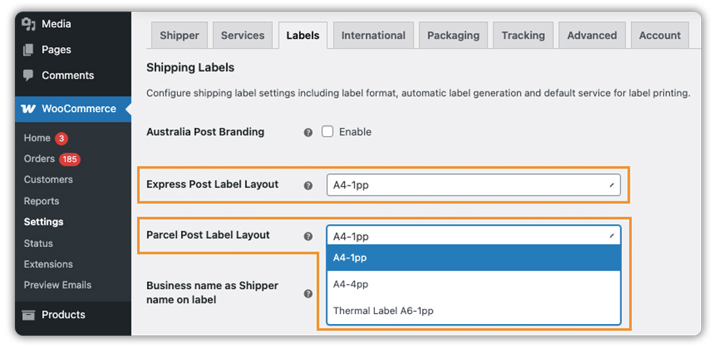 mypost business label format 